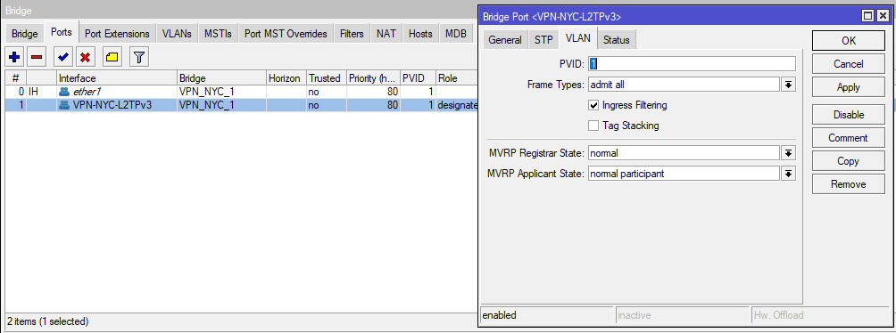 Mikrotik Bridge ports