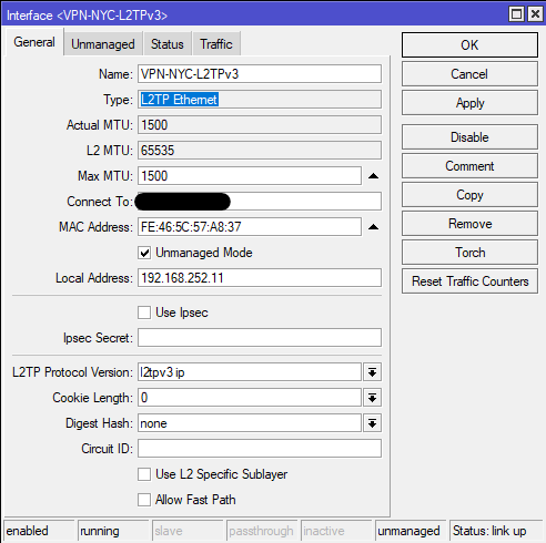 Mikrotik L2TPv3 configurations