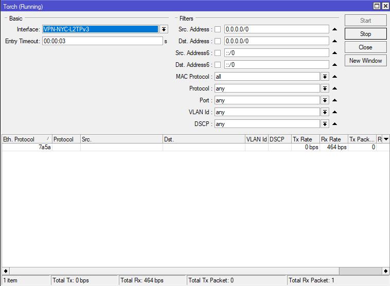 Torch on Mikrotik L2TPv3 tunnel